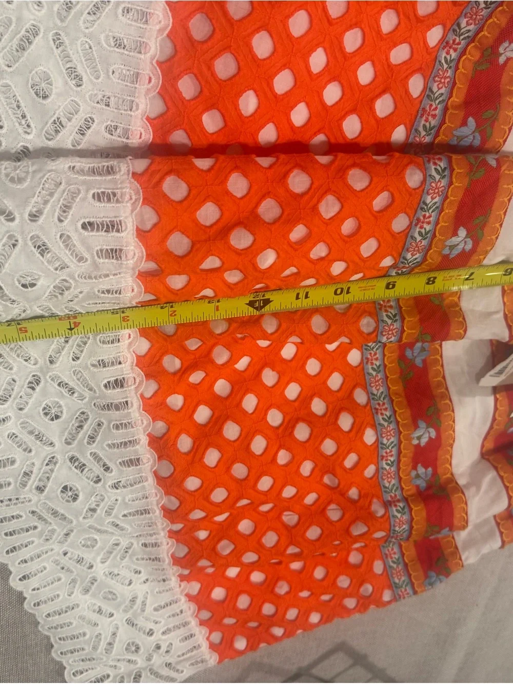 Tory Burch Orange & White Tiered Embroidered Circle Skirt Size 4